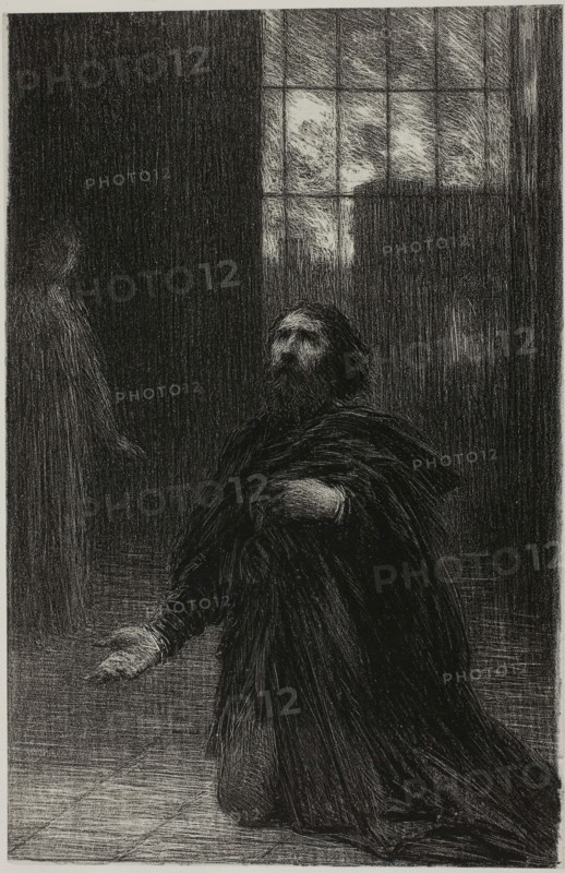 Rienzi, Act V: Rienzi’s Prayer, c. 1886, Henri Fantin-Latour, French, 1836-1904, France, Lithograph on off-white China paper laid down on white wove paper, 226 × 147 mm (image), 446 × 339 mm (sheet)