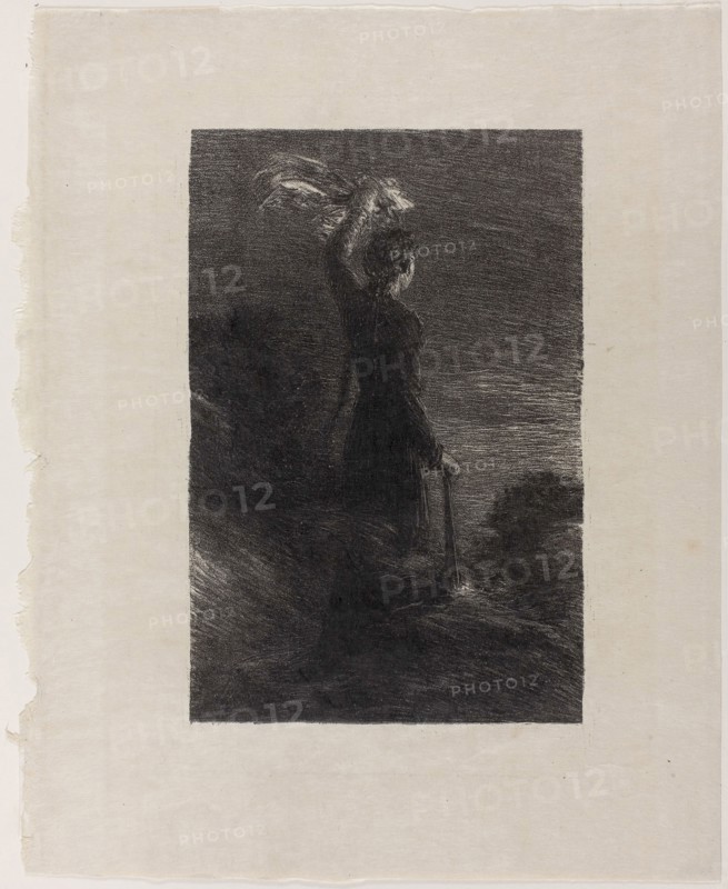 Tristan and Isolde, Act II: Signal in the Night, c. 1886, Henri Fantin-Latour, French, 1836-1904, France, Lithograph on cream Japanese paper, 221 × 145 mm (image), 255 × 324 mm (sheet)
