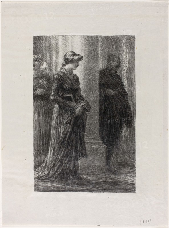 The Mastersingers of Nuremberg, Act I: Walther and Eva Meet, c. 1886, Henri Fantin-Latour, French, 1836-1904, France, Lithograph in black on off-white chine, 227 × 147 mm (image), 323 × 240 mm (sheet)