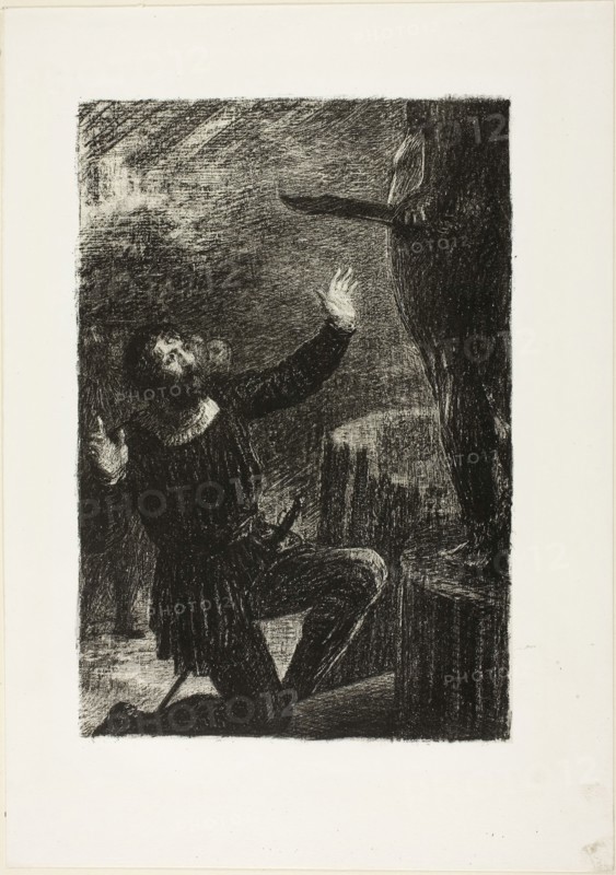Benvenuto Cellini, Act III: The Casting of Perseus, 1888, Henri Fantin-Latour, French, 1836-1904, France, Lithograph in black on ivory China paper laid down on white wove paper, 227 × 154 mm (image), 307 × 216 mm (sheet)