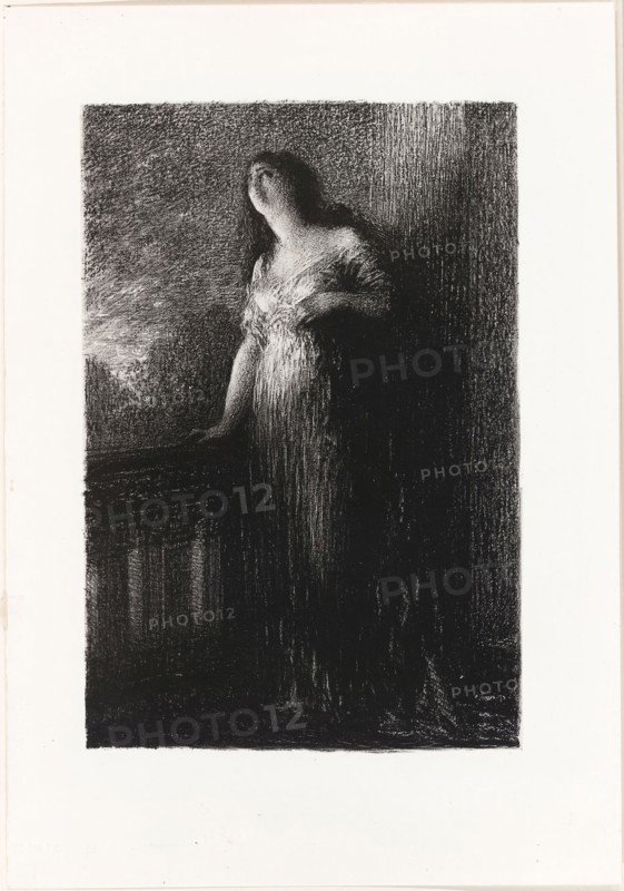 Romeo and Juliet: Confiding in the Night, 1888, Henri Fantin-Latour, French, 1836-1904, France, Lithograph in black on ivory China paper laid down on white wove paper, 226 × 152 mm (image), 308 × 213 mm (sheet)