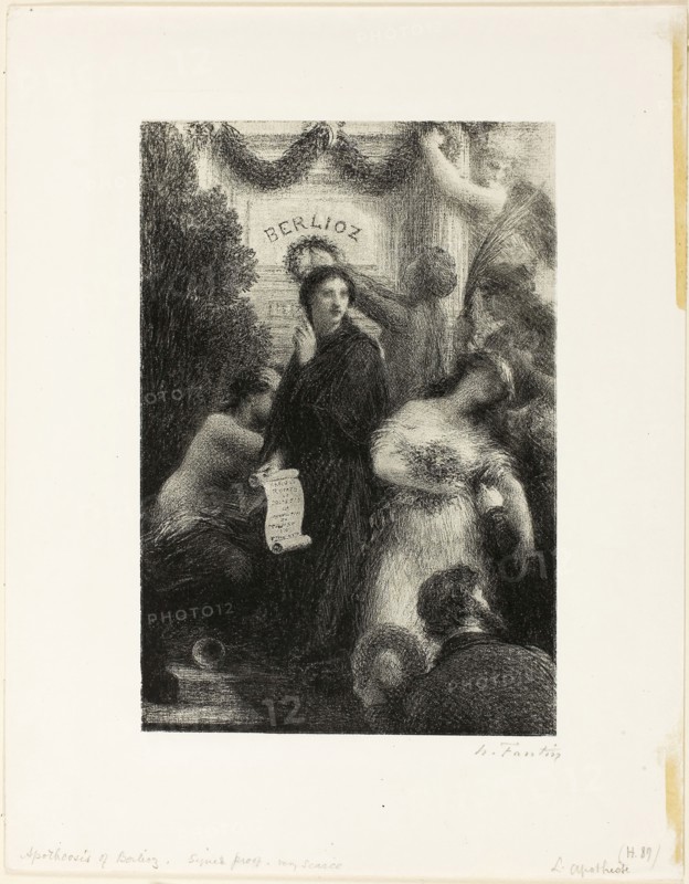 Apotheosis, c. 1888, Henri Fantin-Latour, French, 1836-1904, France, Lithograph in black with scraping on stone on greyish-ivory chine laid down on cream wove paper, 228 × 155 mm (image), 228 × 154 mm (primary support), 323 × 253 mm (secondary support)