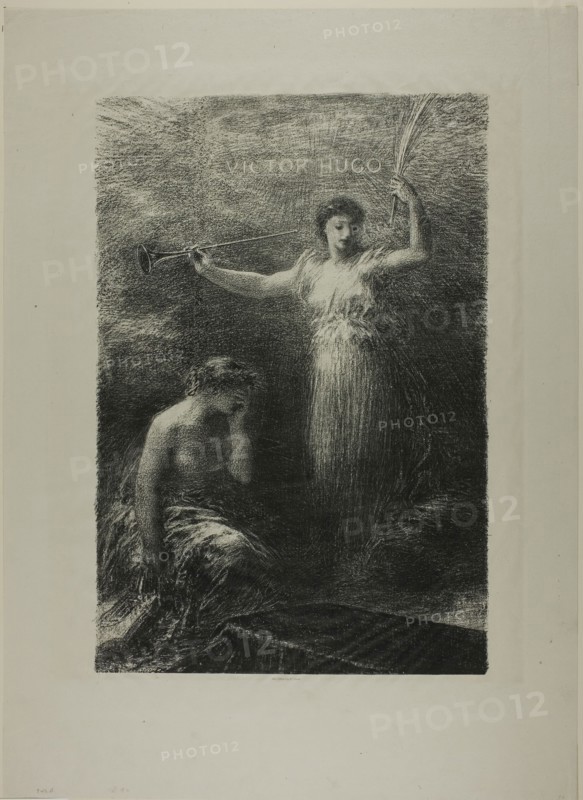 To Victor Hugo, 1889, Henri Fantin-Latour, French, 1836-1904, France, Lithograph in black on light gray chine, 446 × 304 mm (image), 609 × 442 mm (sheet)