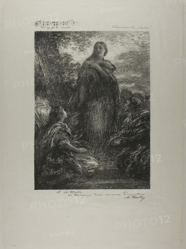 Semiramis, 1894/95, Henri Fantin-Latour, French, 1836-1904, France, Lithograph in black on ivory chine, 368 × 269 mm (image), 566 × 418 mm (sheet)