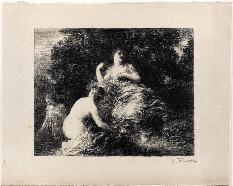 Bathing Women, medium plate, 1896, Henri Fantin-Latour, French, 1836-1904, France, Lithograph in black on cream Japanese paper, 229 × 286 mm (image), 326 × 407 mm (sheet)