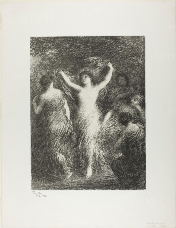 The Dance, 1898, Henri Fantin-Latour, French, 1836-1904, France, Lithograph in black on ivory China paper laid down on white wove paper, 433 × 322 mm (image/chine), 631 × 478 mm (sheet)