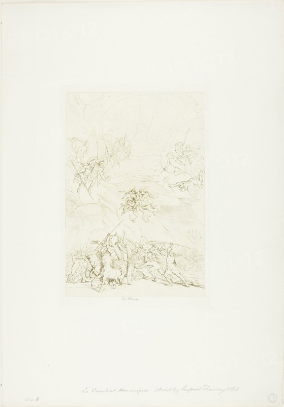 Homeric Battle, 1868, Léopold Flameng, French, born Belgium, 1831-1911, France, Etching, with plate, tone on ivory wove paper, 216 × 147 mm (plate), 387.5 × 281 mm (sheet)