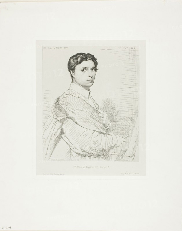 Ingres at Age Twenty-four, 1869, Léopold Flameng (French, born Belgium, 1831-1911), after Jean–Auguste–Dominique Ingres (French, 1780–1867), France, Etching on light gray China paper, laid down on white wove paper, 201 × 164 mm (plate), 323 × 257 mm (sheet)