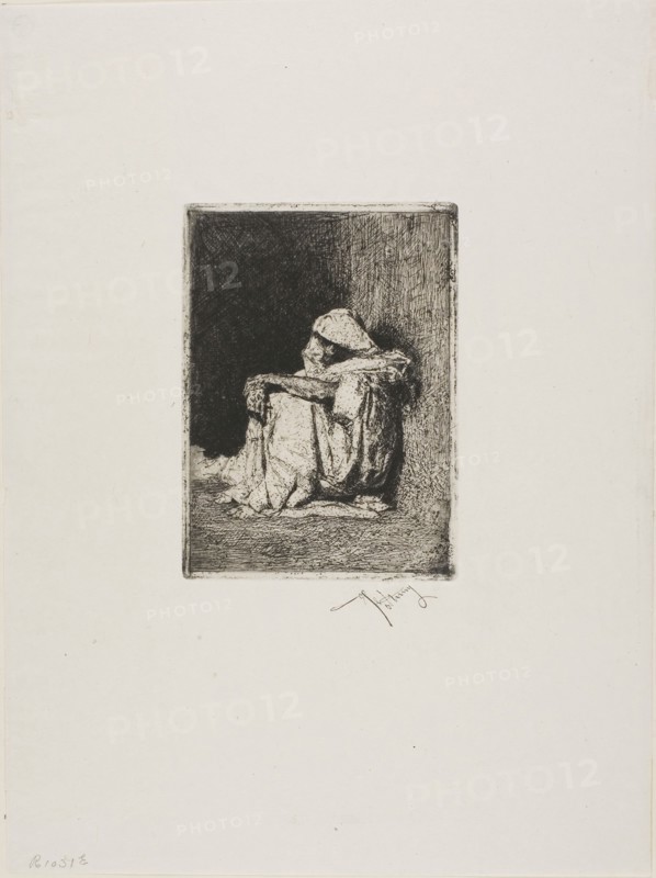 Arab Seated, His Hands Crossed on His Knees, n.d., Mariano José María Bernardo Fortuny y Carbó, Spanish, 1838-1874, Spain, Etching on paper, 140 x 102 mm (plate)