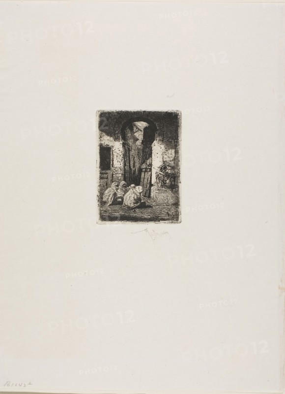 Tanger, Arabes Assis, n.d., Mariano José María Bernardo Fortuny y Carbó, Spanish, 1838-1874, Spain, Etching on paper, 326 x 243 mm