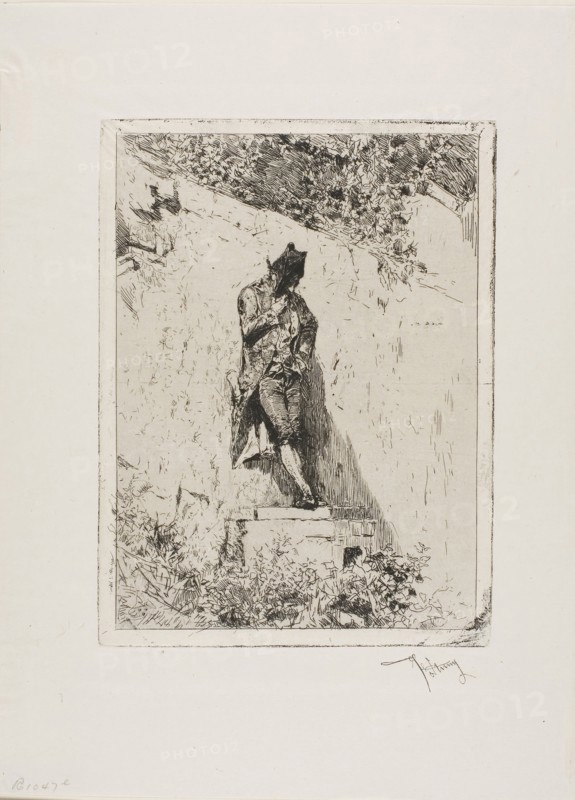 Meditation, n.d., Mariano José María Bernardo Fortuny y Carbó, Spanish, 1838-1874, Spain, Etching on paper, 215 x 160 mm