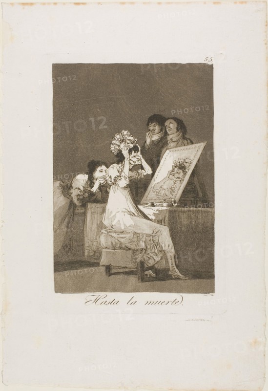 Until Death, plate 55 from Los Caprichos, 1797/99, Francisco José de Goya y Lucientes, Spanish, 1746-1828, Spain, Etching, burnished aquatint, and drypoint on ivory laid paper, 190 x 132 mm (image), 215 x 150 mm (plate), 320 x 218 mm (sheet)