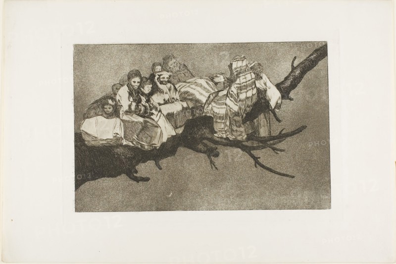 To Go Amongst the Branches, i.e. to talk through one’s hat, plate three from Los Proverbios, 1815/24, Francisco José de Goya y Lucientes, Spanish, 1746-1828, Spain, Etching, aquatint, and drypoint on ivory wove paper, 212 × 323 mm (image), 244 × 352 mm (plate), 331 × 497 mm (sheet)