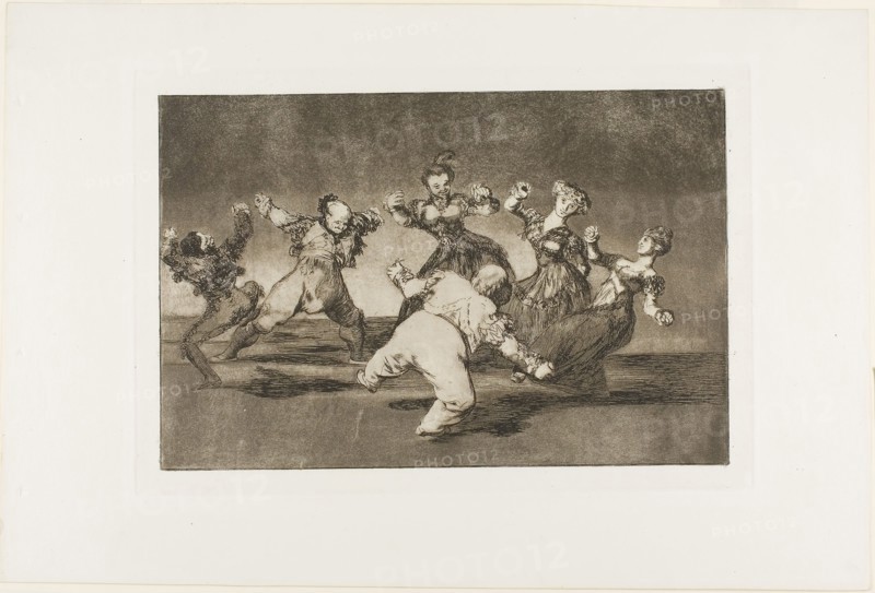 Merry Folly, from Disparates, published as plate 12 in Los Proverbios, 1816–19, published 1864, Francisco José de Goya y Lucientes, Spanish, 1746-1828, Spain, Etching, burnished aquatint, and drypoint in brown-black on ivory wove paper, 214 x 324 mm (image), 244 x 353 mm (plate), 331 x 497 mm (sheet)