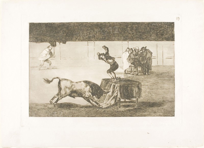 Another madness of his in the same ring, plate 19 from The Art of Bullfighting, 1815, published 1816, Francisco José de Goya y Lucientes, Spanish, 1746-1828, Spain, Etching, burnished aquatint, drypoint and burin on ivory laid paper, 205 x 319 mm (image), 245 x 353 mm (plate), 322 x 445 mm (sheet)