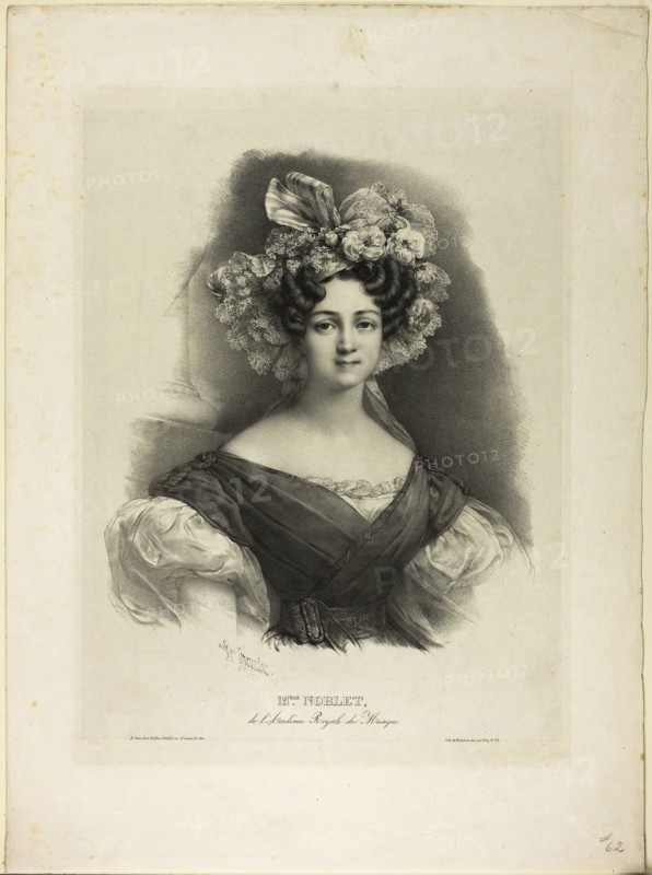 Mlle. Noblet, 1829/30, Pierre Louis Henri Grévedon, French, 1776-1860, France, Lithograph in black on cream China paper laid, down on cream wove paper, 340 × 268 mm (image), 392 × 298 mm (primary support), 537 × 398 mm (secondary support)