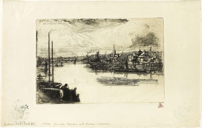 Battersea Reach, 1863, Francis Seymour Haden, English, 1818-1910, England, Etching with drypoint on ivory laid paper, 151 × 226 mm (image/plate), 222 × 352 mm (sheet)