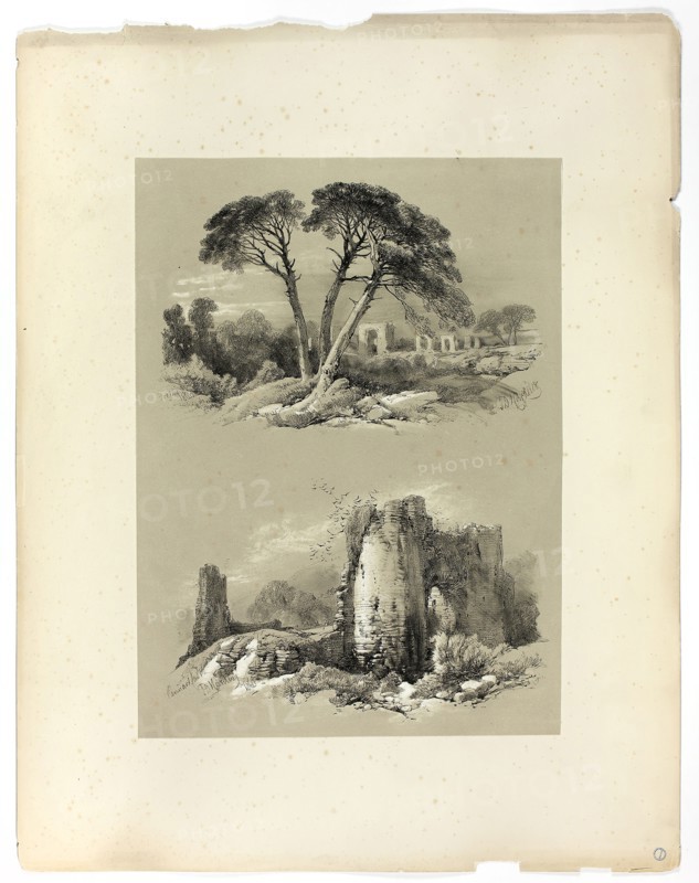 Frejus and Pennard Castle, from Picturesque Selections, 1860, James Duffield Harding, (English, 1798-1863), Published by W. Kent and Co., England, Lithograph on paper, 380 × 275 mm (primary support), 560 × 430 mm (secondary support)