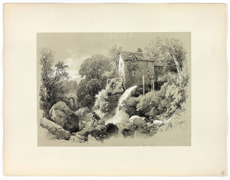 Pandy Mill, from Picturesque Selections, c. 1859–60, James Duffield Harding, (English, 1798-1863), Published by W. Kent and Co., England, Lithograph on paper, 430 × 560 mm (secondary support)