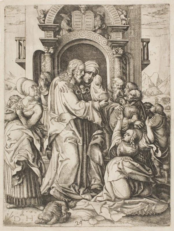 Jesus Christ Parting from the Virgin to go and Suffer Death, 1505/36, printed 1682/1709, Daniel Hopfer, I, German, 1470-1536, Germany, Etching in black on cream laid paper, 287 x 217 mm (plate)