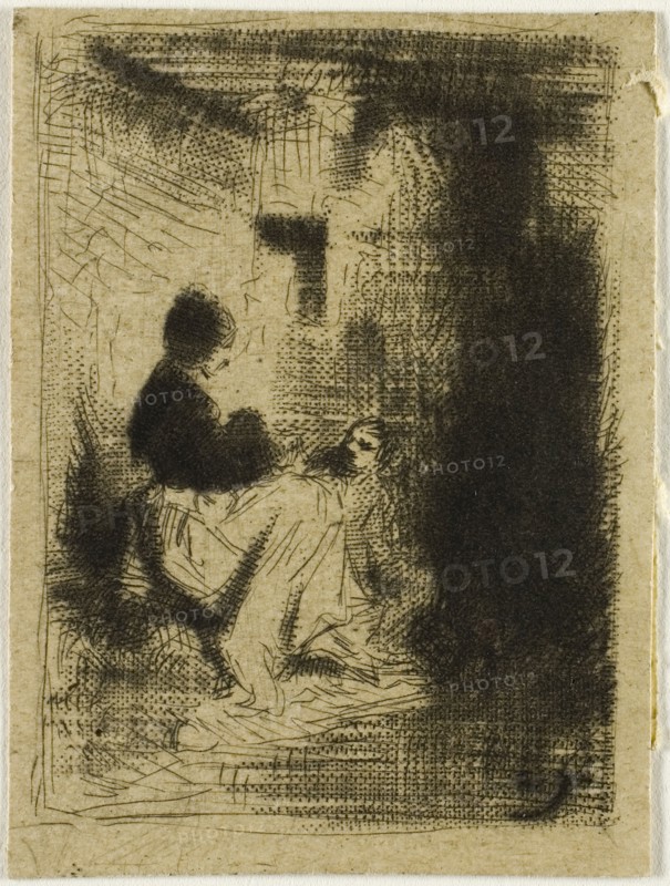 A Woman and her Child, 1843, Charles Émile Jacque, French, 1813-1894, France, Drypoint and roulette on cream laid paper, 51 × 38 mm