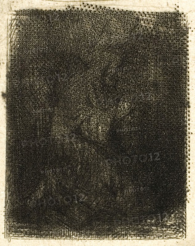 Monk at Prayer, c. 1843, Charles Émile Jacque, French, 1813-1894, France, Drypoint and roulette on ivory wove paper, 91 × 109 mm (plate), 111 × 135 mm (sheet)
