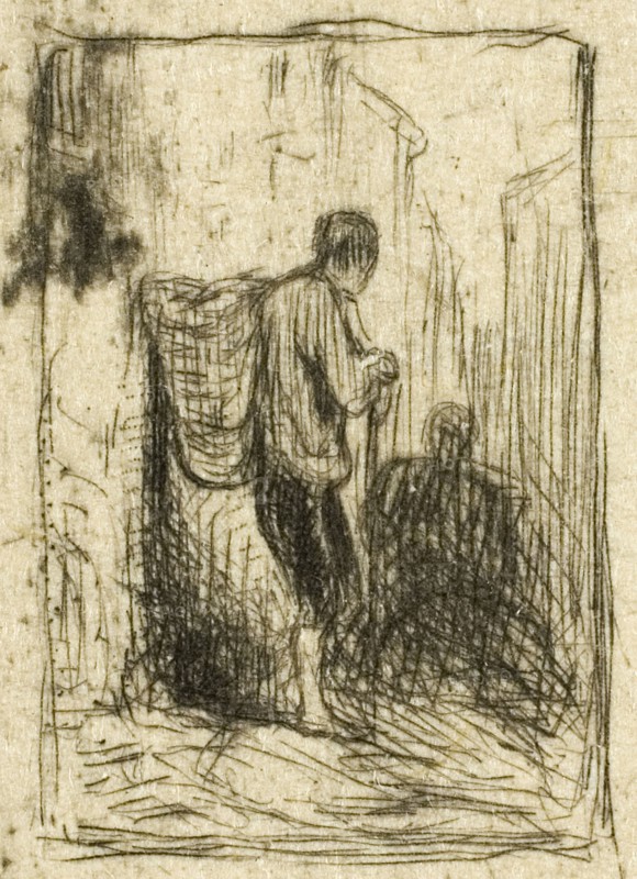 Rag-Picker, c. 1843, Charles Émile Jacque, French, 1813-1894, France, Drypoint and roulette on ivory wove paper, 91 × 109 mm (plate), 111 × 135 mm (sheet)