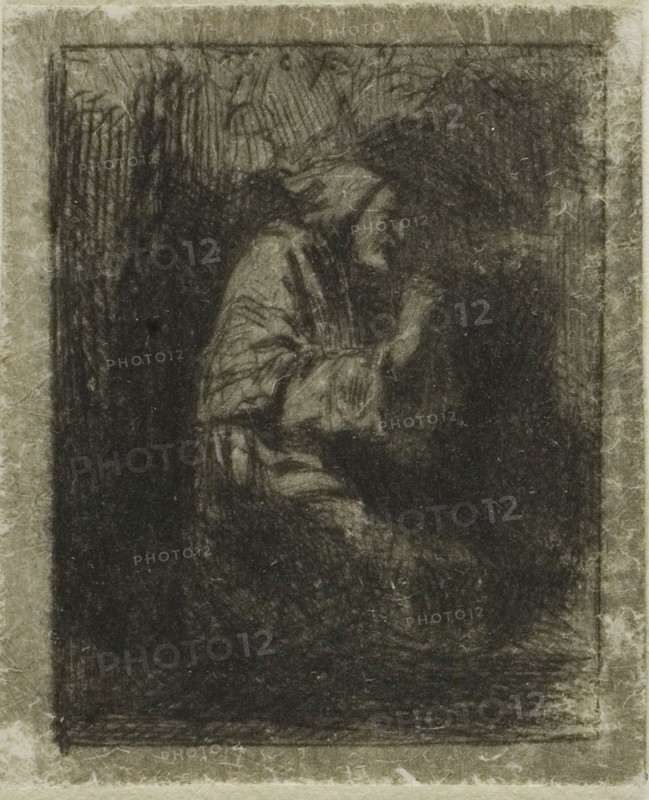 Monk at Prayer, n.d., Charles Émile Jacque, French, 1813-1894, France, Drypoint on ivory wove paper, 30 × 24 mm