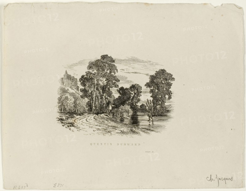 A Castle, n.d., Charles Émile Jacque, French, 1813-1894, France, Etching on ivory wove paper, 65 × 92 mm (image), 144 × 185 mm (sheet)