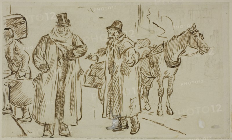 Blarney, 1870/91, Charles Keene, English, 1823-1891, England, Pen and brown ink, corrected with white gouache, over traces of black chalk, on buff wove paper, laid down on buff wove card, 114 × 190 mm