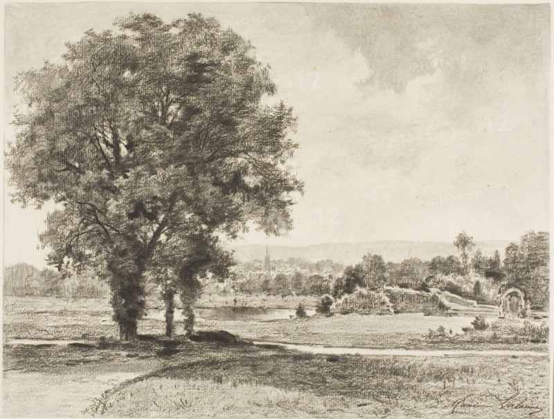 Landscape, 1870/75, Maxime Lalanne, French, 1827-1886, France, Charcoal, with stumping and erasing, on ivory laid paper, 282 × 372 mm