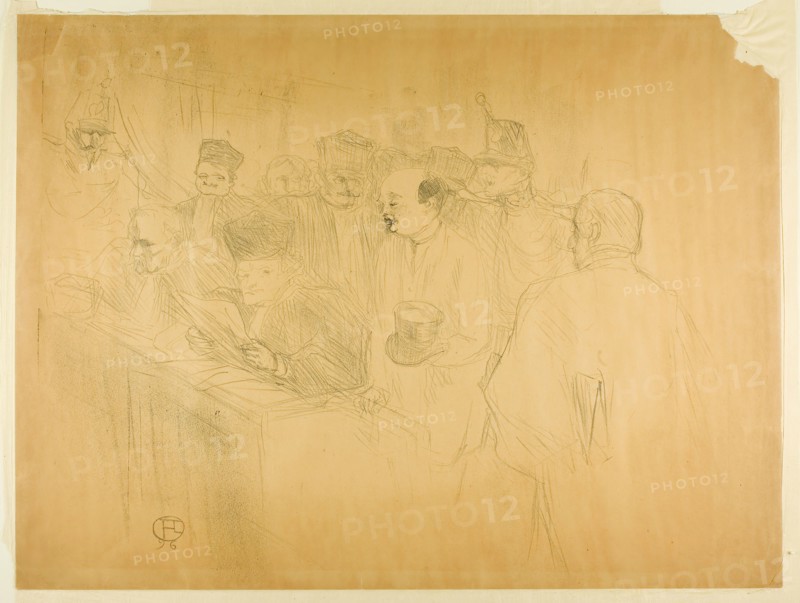 The Arton Trial (third plate), 1896, Henri de Toulouse-Lautrec, French, 1864-1901, France, Lithograph on tan wove paper, laid down on cream Japan tissue, 430 × 548 mm (image), 461 × 628 mm (sheet)