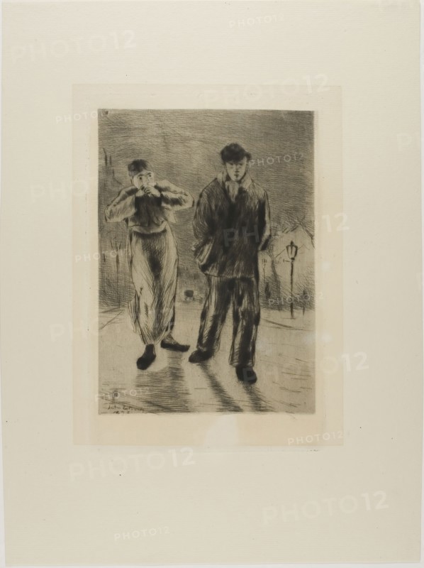 Plate from l’Assommoir (two boys on gaslit street), 1878, Gaston La Touche, French, 1854-1913, France, Drypoint and plate tone on ivory laid paper, 204 × 145 mm (image), 240 × 158 mm (plate), 377 × 278 mm (sheet)