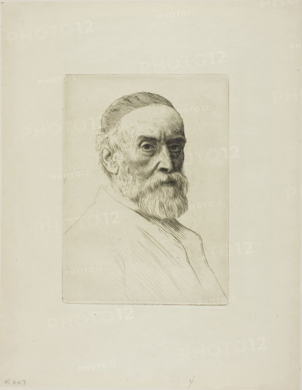 Portrait of G. F. Watts, R.A., 1879, Alphonse Legros, French, 1837-1911, France, Etching on ivory wove paper, 185 × 134 mm (image/plate), 311 × 242 mm (sheet)