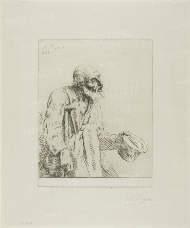 Beggar with Crutches, 1881, Alphonse Legros, French, 1837-1911, France, Etching on ivory laid paper, 225 × 170 mm (plate), 345 × 289 mm (sheet)