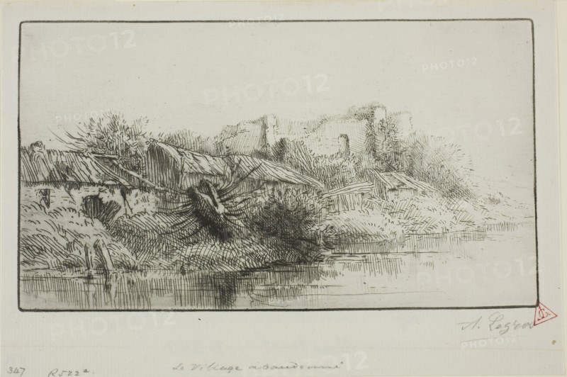 The Abandoned Village, c. 1885, Alphonse Legros, French, 1837-1911, France, Etching and drypoint on ivory laid paper, 114 × 202 mm (plate), 147 × 217 mm (sheet)