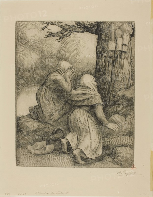 The Tree of Salvation, c. 1880, Alphonse Legros, French, 1837-1911, France, Etching and drypoint on rose-cream laid paper, 255 × 207 mm (plate), 342 × 268 mm (sheet)