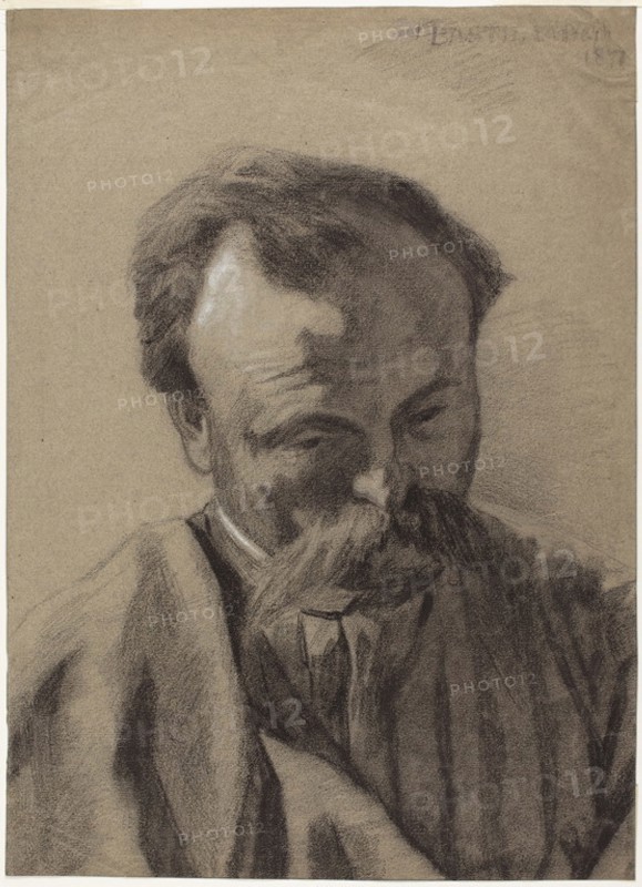 Self-Portrait, c. 1877, Jules Bastien-Lepage, French, 1848-1884, France, Black chalk heightened with white chalk, on gray laid paper, 337 × 243 mm