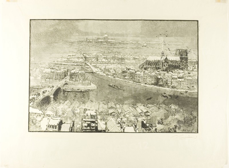 Paris Under Snow, Viewed from the Tower of Saint-Gervais, 1890, Louis Auguste Lepère, French, 1849-1918, France, Wood engraving in black on cream Japanese tissue, 302 × 453 mm (image), 454 × 607 mm (sheet)