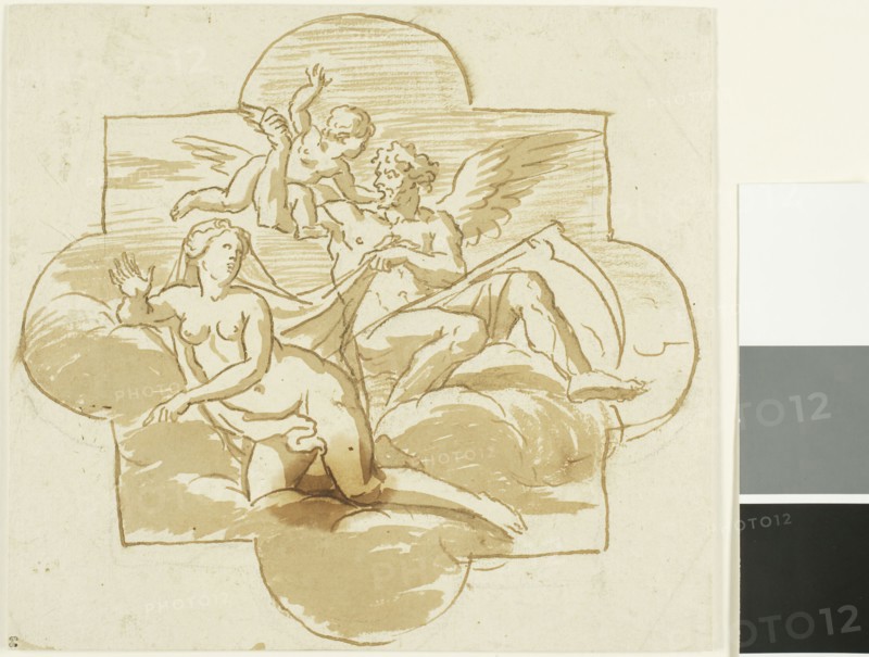Time Revealing Beauty, n.d., Style of Nicolas Pierre Loir, French, 1624-1679, France, Pen and brown ink, with brush and brown wash, over black chalk, on ivory laid paper, laid down on ivory laid paper, 173 × 189 mm