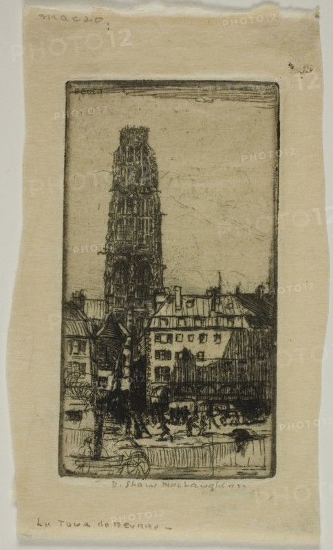 Tour de Beurre, Rouen, 1899, Donald Shaw MacLaughlan, American, born Canada, 1876-1938, United States, Etching in black on Japanese paper, 91 x 49 mm (image/plate), 121 x 73 mm (sheet)