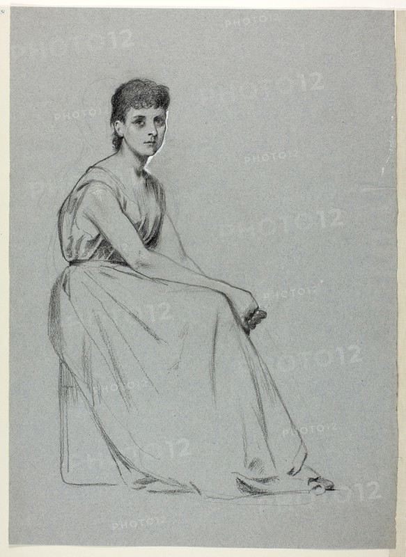 Seated Woman Facing Right, n.d., Henry Stacy Marks, English, 1829-1898, England, Black pastel, heightened with white gouache, on blue laid paper, 441 × 318 mm