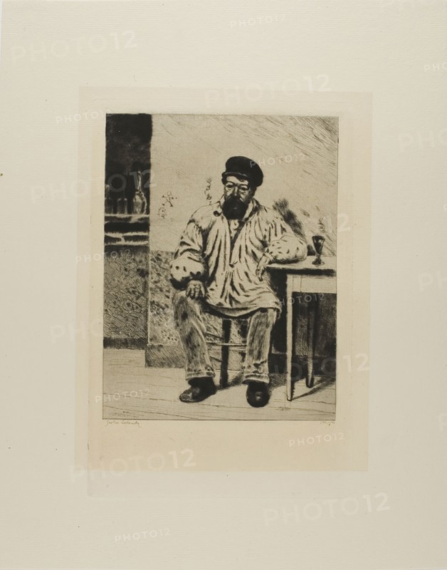 Plate from l’Assommoir (bearded man seated at table), 1878, Gaston La Touche, French, 1854-1913, France, Drypoint and plate tone on ivory laid paper, 183 × 140 mm (image), 239 × 158 mm (plate), 345 × 273 mm (sheet)