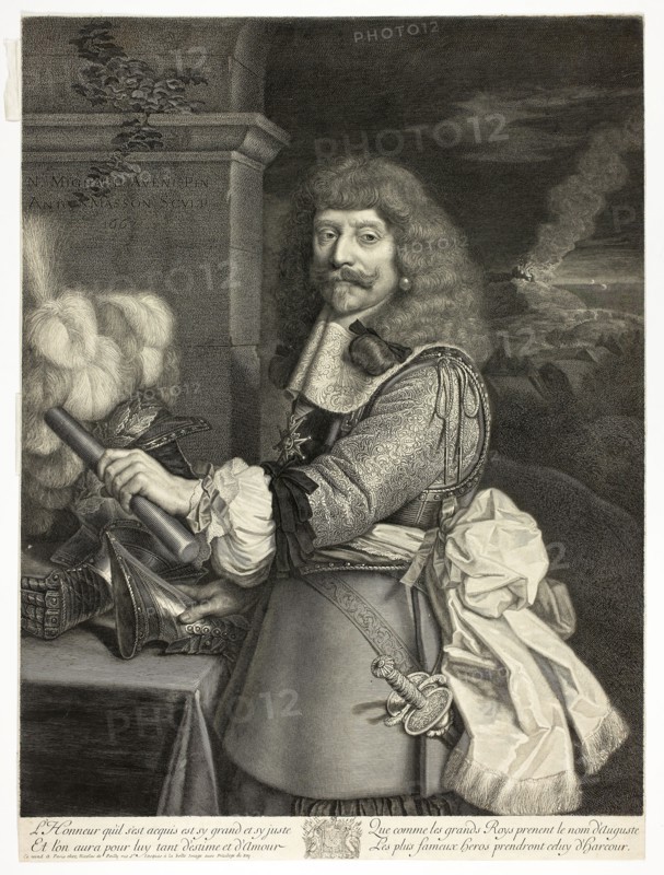 Portrait of Henri de Lorraine, Comte d’Harcourt, Horsemaster of France, 1667, Antoine Masson (French, 1636-1700), after Nicolas Mignard (French, 1606-1668), France, Engraving in black on ivory laid paper, 547 × 405 mm (image), 549 × 406 mm (sheet, trimmed within plate mark)