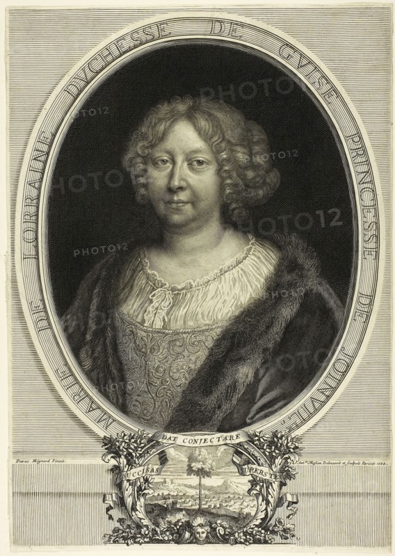 Marie de Lorraine, Duchesse de Guise, Princesse de Joinville, 1684, Antoine Masson (French, 1636-1700), after Pierre Mignard I (French, 1612-1695), France, Engraving on paper, 323 × 226 mm (sheet, trimmed within platemark)