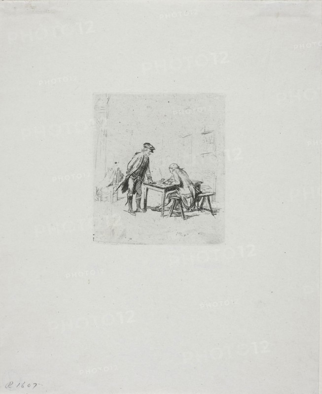 The Sergeant Reporter, 1862, Jean Louis Ernest Meissonier, French, 1815-1891, France, Etching and drypoint on ivory laid chine, 60 × 52 mm (image), 62 × 54 mm (plate), 158 × 128 mm (sheet)