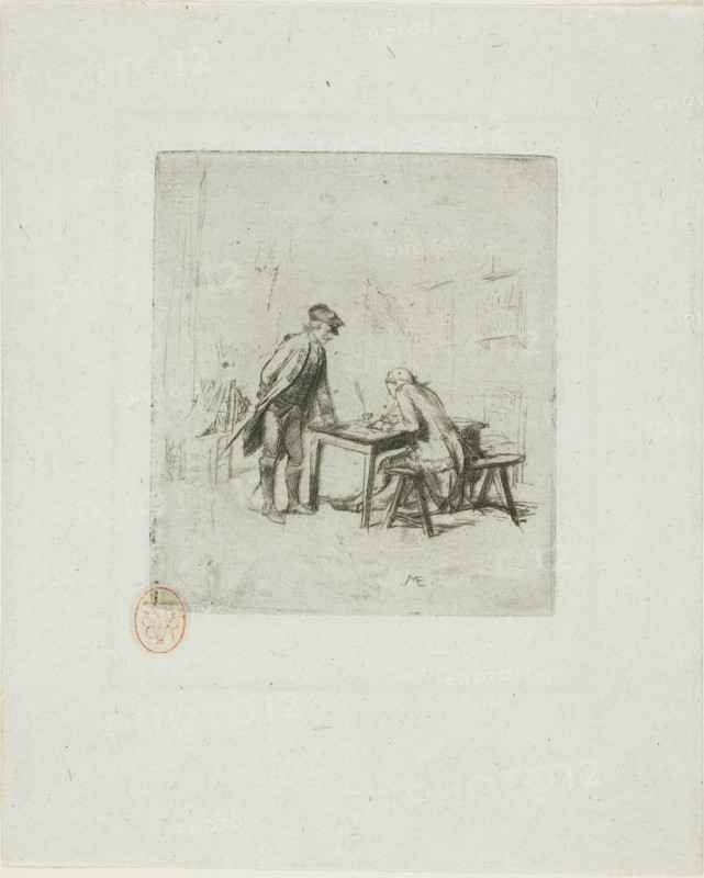 The Sergeant Reporter, 1862, Jean Louis Ernest Meissonier, French, 1815-1891, France, Etching and drypoint on ivory laid chine, 61 × 53 mm (image), 62 × 54 mm (plate), 115 × 93 mm (sheet)