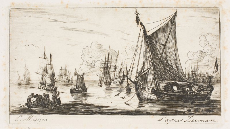 South Sea Fishers, 1850, Charles Meryon (French, 1821-1868), after Reinier Nooms (Dutch, c. 1623-c. 1664), France, Etching, drypoint and roulette on ivory wove paper, 68 × 120 mm (image), 68 × 120 mm (plate), 320 × 241 mm (sheet)