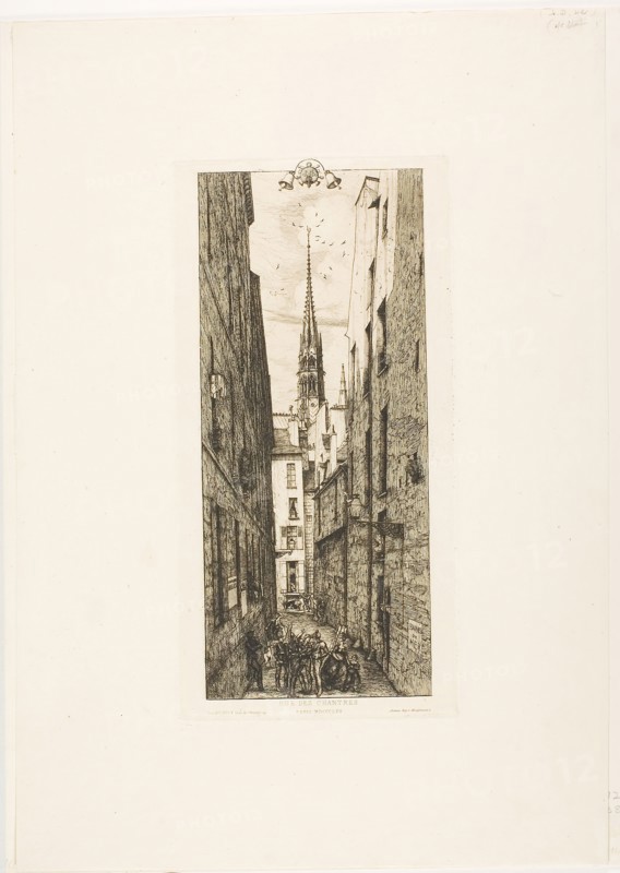 Chantrey Street, Paris, 1862, Charles Meryon (French, 1821-1868), printed by Pierron (French, 19th century), published by Rochoux (French, 19th century), France, Etching on ivory laid paper, 287 × 134 mm (image, including stray marks), 298 × 148 mm (plate), 455 × 315 mm (sheet)