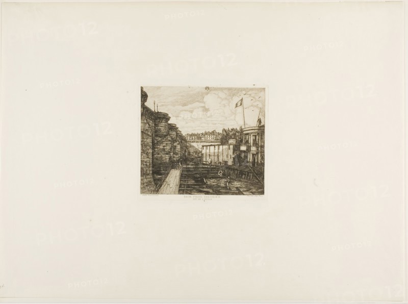 Chevrier’s Cold Bath Establishment, Paris, 1864, Charles Meryon (French, 1821-1868), printed by Pierron (French, 19th century), France, Etching on ivory laid paper, 130 × 144 mm (image), 130 × 144 mm (plate), 332 × 449 mm (sheet, folded)